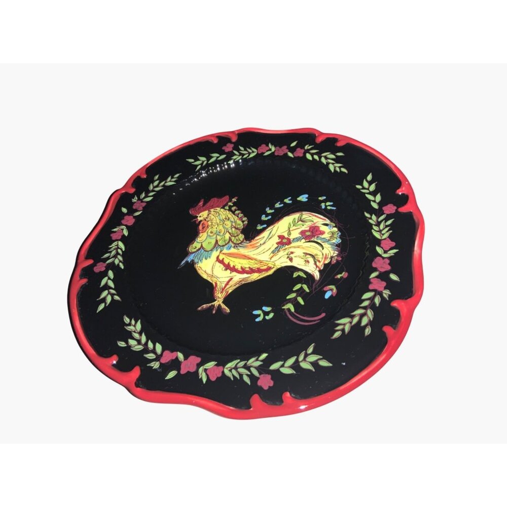 April Cornell Certified International Rooster Plate 10.5 inch Black Red  Yellow - Picture 8 of 9